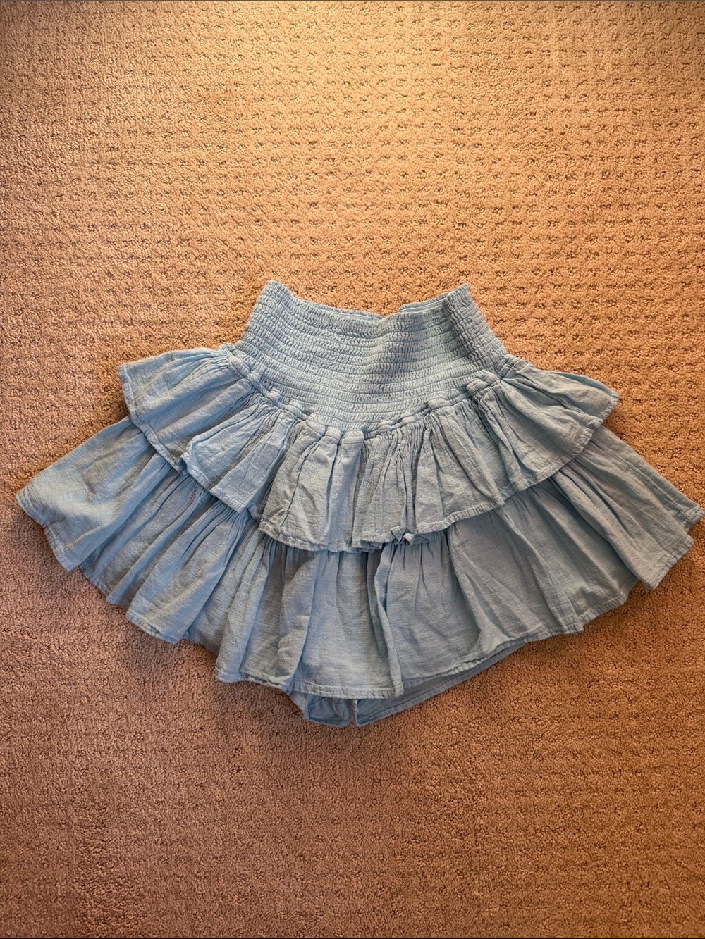 Altar’d State Light Blue Tiered Ruffle Mini Skirt - Size Medium